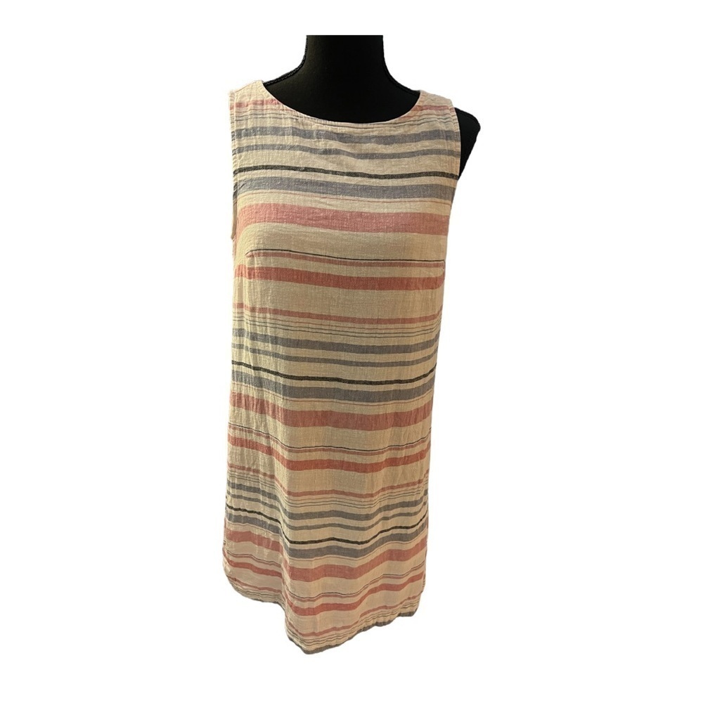 Beach Lunch Lounge Stripe Linen Shift Dress XS